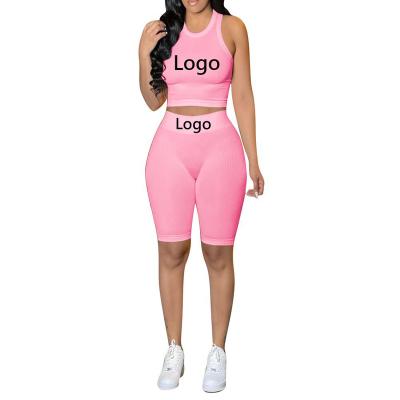 China Breathable Summer Solid Color Ribbed Casual Workout Yoga Shorts Sets 2 Two Piece Women Short Set Clothing for sale