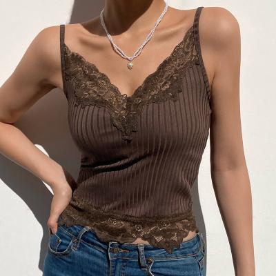 China Sexy QUICK DRY V band patchwork lace newcomer tank top ladies deep thin women clothing vest for sale