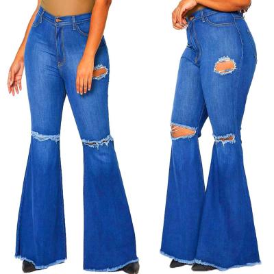 China 2021 Plus Size Women's Sustainable Clothing Sexy Woman Pants Stretch Flare Ladies Casual Ripped Jeans for sale