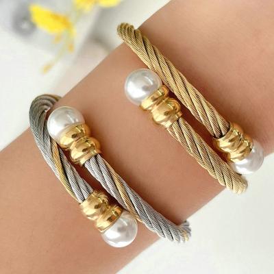 China 2022 New Arrival TRENDY Stainless Steel Twist Bracelet With Pearl For Woman Fashion Jewelry for sale