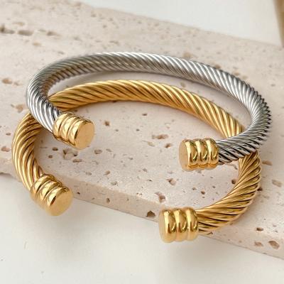 China 2022 Punk Fashion Stainless Steel Gold And Sliver Twist Bracelet for sale