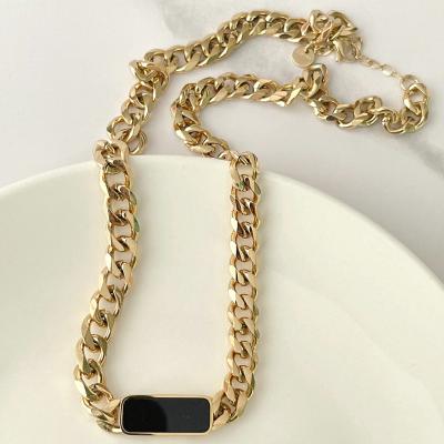 China 2022 New Arrival TRENDY Black Stainless Steel Square Bar Necklace for sale