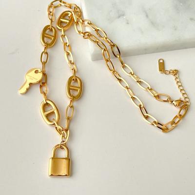 China 2022 Stainless Steel Coffee Bean Chain Necklace With Lock TRENDY Pendant for sale