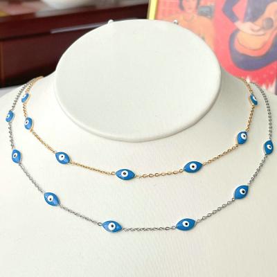 China 2022 Trendy Stainless Steel Blue Eye Jewelry Fashion Thin Chain Necklace for sale