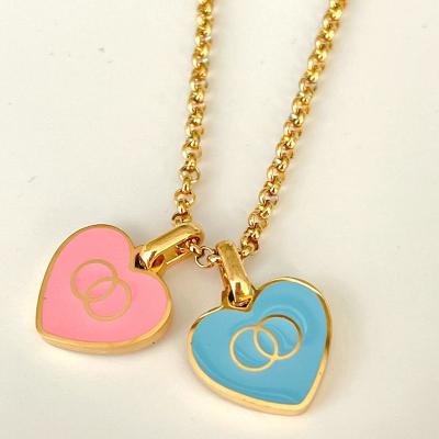 China 2022 Fashion Jewelry Stainless Steel Enamel Colorful Heart Charm Necklace for sale