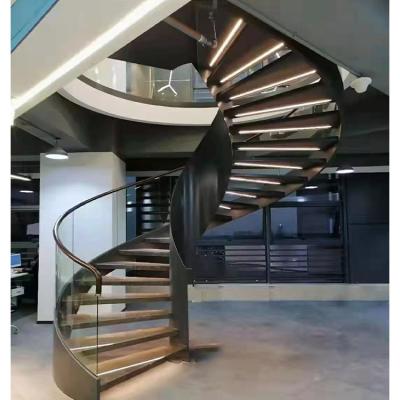 China JURUI Factory Direct Sale Stylish Style Modern Stainless Steel Glass Curved Staircase Used Stair Tread Spiral Staircases Customized Stairs for sale