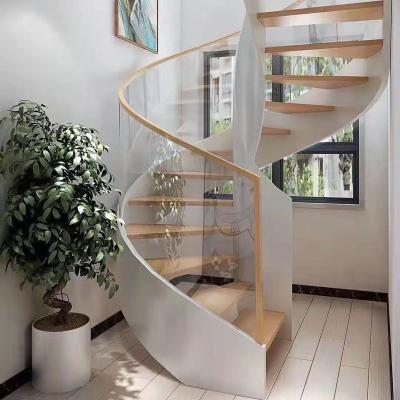 China JURUI Factory Direct Sale Stylish Style Modern Stainless Steel Glass Curved Staircase Used Stair Tread Spiral Staircases Customized Stairs for sale