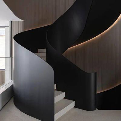 China JURUI factory direct sale style carbon steel and glass curved stair modern elegant used spiral stair tread stairs customized stairs for sale