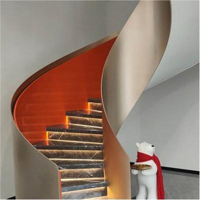 China JURUI factory direct sale style carbon steel and glass curved stair modern elegant used spiral stair tread stairs customized stairs for sale