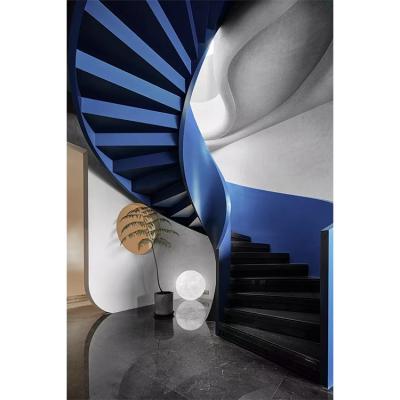 China JURUI factory direct sale style carbon steel and glass curved stair modern elegant used spiral stair tread stairs customized stairs for sale