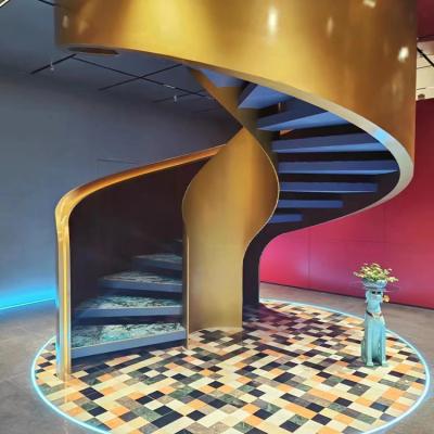 China JURUI factory direct sale style carbon steel and glass curved stair modern elegant used spiral stair tread stairs customized stairs for sale