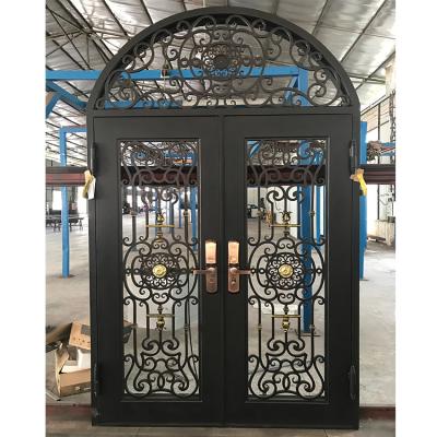 China JURUI Modern Factory Direct Sale Custom Design Home Villa Residence Security Metal Iron / Aluminum Smart Wrought Front Security Double Doors for sale