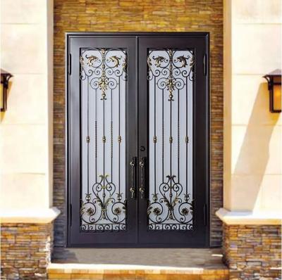 China JURUI Modern Factory Direct Sale Custom Design Home Villa Residence Security Metal/Aluminum Wrought Iron With Smart Glass Front Entry Doors for sale