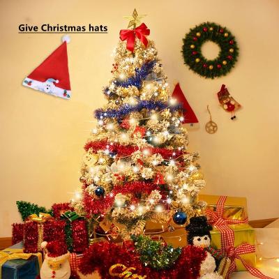 China Different Style and Different Size Guangdong 120cm, 150cm, 180cm White Premium Flocked Artificial Falling Snow Tree Christmas Pine Tree Set for sale