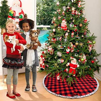 China Wholesale 90-120cm Christmas Nonwoven Fabrics Sublimation Buffalo Plaid Christmas Tree Skirts for sale