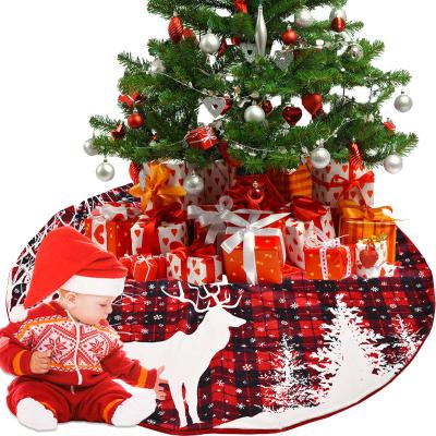 China New Christmas Tree Skirt Apron 2021 Christmas Decoration 122CM Grid Printed Reindeer Christmas Tree Decorative Grid Printed Lower Decorative Dress Up Christmas Tree Skirt for sale