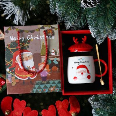 China Customized Mugs Viable Ceramic Logo Xmas Lid And Spoon Christmas Mugs Gift Boxed for sale