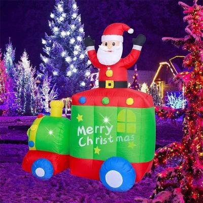 China Outdoor Indoor Xmas Decoration Christmas With Led Light Train Santa For Home Party Inflatable Samlls Decoration for sale