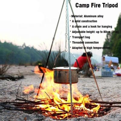 China New Product 3 Sections Lightweight Aluminum Telescopic Outdoor Camping Campfire Portable Campfire Tripod for sale