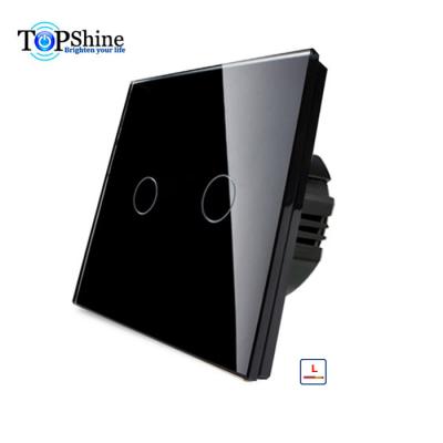 China Waterproof 2 Gang Tempered Glass Panel Touch Screen Black Waterproof Lamp Switch For Smart Home for sale