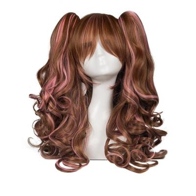 China Water Wave Junji wig Lolita brown and pink mouth clip double tiger doll color two highlights cosplay wig for sale