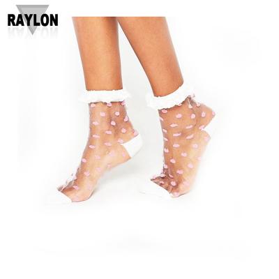 China Raylon-0294 Women's Short Lace Socks Antibacterial Lace Up Ankle Socks For Women for sale