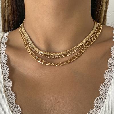 China SHIXIN TRENDY Hot Sale Snake Chain Necklace 3 Layer Link Chain Necklace Fashion Gold Jewelry For Women Men for sale