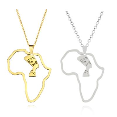 China Vintage FASHIONABLE Egyptian Portrait Necklace Africa Map Hollow SHIXIN Necklace Stainless Steel Pendant Chain Necklace For Women Men for sale