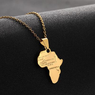 China SHIXIN Stainless Steel Link Chain Necklace Hip Hop Africa Map Pendant Necklace Adjustable Personalized Necklace For Women Men for sale