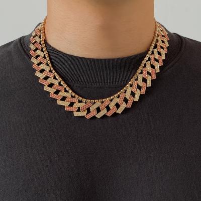 China SHIXIN Wholesale Fashion Punk Iced Out Paved Rhinestones Chain Choker Necklace Punk Red Color Adjustable Chain Necklace For Women Men for sale