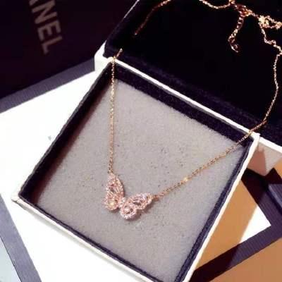 China SHIXIN FASHIONABLE Crystal Butterfly Necklace Thin Link Choker Necklace Gold Silver Jewelry Chain Necklace Tasty Rhinestone for Women for sale