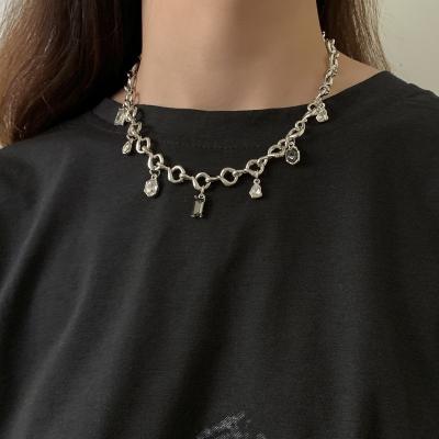 China Wholesale SHIXIN FASHIONABLE Shiny Glass Chain Silver Necklace Jewelry Crystal Pendant Necklace Iced Out for Women Men for sale