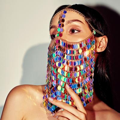 China Party Use SHIXIN New Arrival Rhinestone Face Mask Colorful Shiny Sparkly Sequins Veil Masquerade Bling Fashion Face Mask For Women for sale