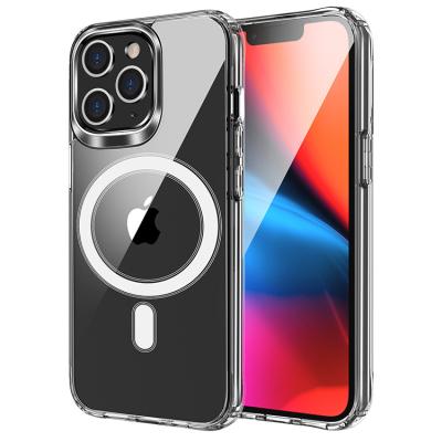 China New magnetic wireless charging transparent stretching shockproof phone case tpu phone case for iphone 12 13 for sale