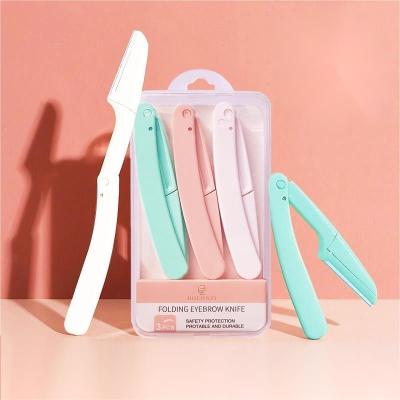 China Eyebrow makeup tools wholesale customize 3pcs/Pack Folding Eyebrow Trimmer Eye Brow Razor Safe Facial Blades Shaping Knife Eyebrow Trimmer Shaver for sale