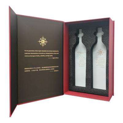 China Recycled Materials Wholesale whiskey vodka wine 2 bottle packaging box magnetic rigid paper gift box custom Logo for sale