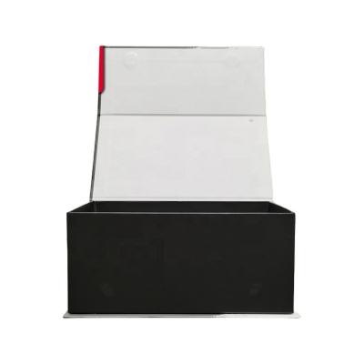 China Recyclable Custom luxury white magnet flap clothing paper box foldable magnetic closure gift boxes with black ribbon for sale