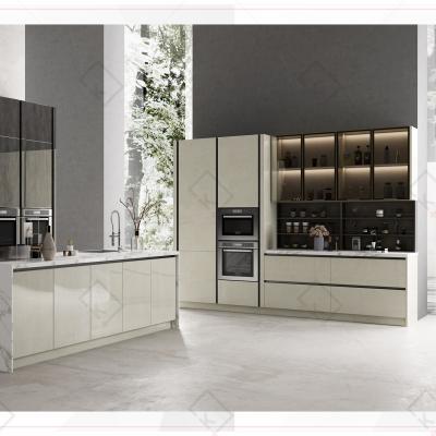 China Modern design quartz stone kitchen monochrome acrylic cabinet household for sale