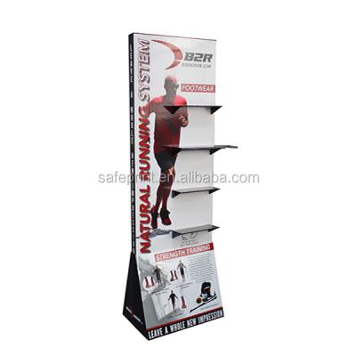 China Eco - Friendly Corrugated Retail POS Floor Rack Rack For Sports Shoes Display Stands for sale