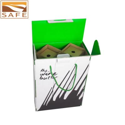 China Recycled Materials Custom Printed Corrugated Shipping Box Double Bottle Wine Gift Box Packaging for sale