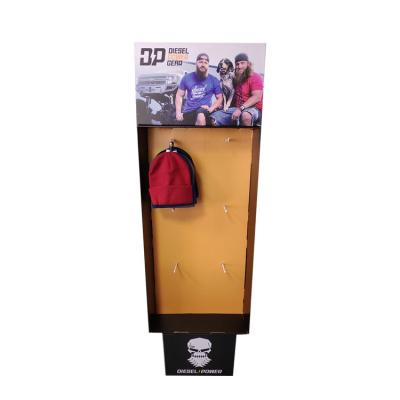 China Custom Size Color Logo Paper Cardboard Products Hook Corrugated Paper Display Stand For School Bag for sale