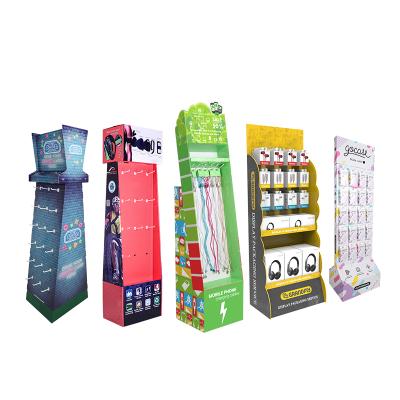 China Custom Customized Promotion Cardboard Peg Hook Display Stand, Gift Wrapping Paper Floor Display Rack for sale