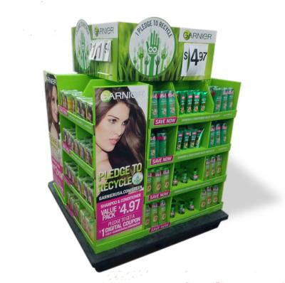 China Waterproof Custom Hair Conditioner Pallet Display Cardboard Corrugated Floor Display Rack for sale