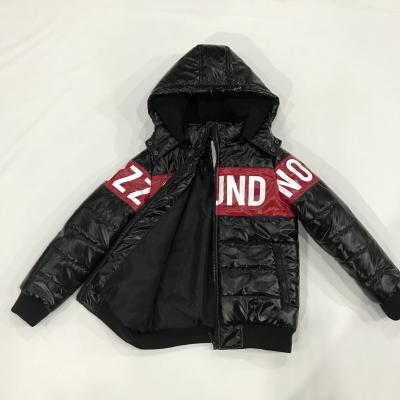 China 100% Polyester Fashion Kids Clothes Wear For Boys Stripper Jacket With Hood Shiny Fabric Casual Wear for sale