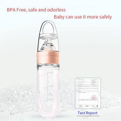 China BPA Free Silica Gel Rice Paste Bottle Baby Silicone Spoon Baby Feeding Food Milk Separator Extrusion Silicone Baby Bottle Spoon for sale