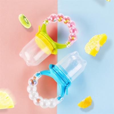 China BPA Free Bell Ring Baby Fruit Food Teether Newborn Vegetable Shaker Toddlers Cutey Soothing Silicone Baby Feeding Pacifier for sale