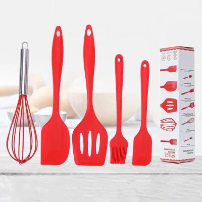 China Sustainable Kitchen Accessories Nonstick Heat Resistant Food Cooking Tools 5 Pieces Silicone Kitchen Utensil Set for sale