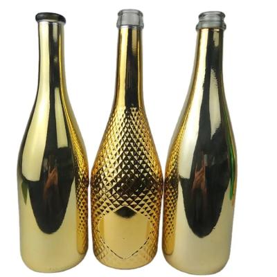 China Persoonlijke glasfles Ronde 750 ml lege vergulde champagnefles Te koop