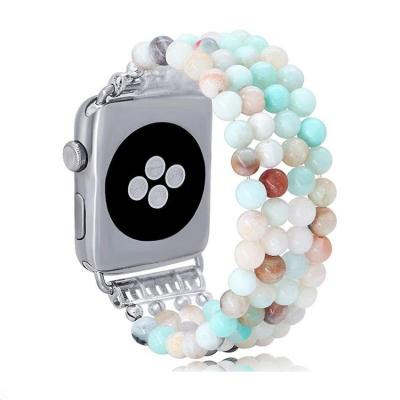 China 2022 Wholesale Designer Fashion DIY Womenswear Soft Silicone Rubber Strap Factory Watch For Apple Watch Strap Beaded Strap Luxury Elastic Charm Bead Strap 1-7se for sale