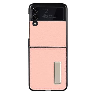 China 2022 Genuine Leather Soft Tpu Z Flip 3 PC Kickstand Cases For Samsung Galaxy Z Flip 3 Transparent Full Protective Back Cover For Z Flip 3 for sale